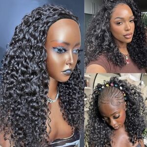 24” Water Wave Half Wig 250% Density Human Hair Drawstring Wig Flip Over Style